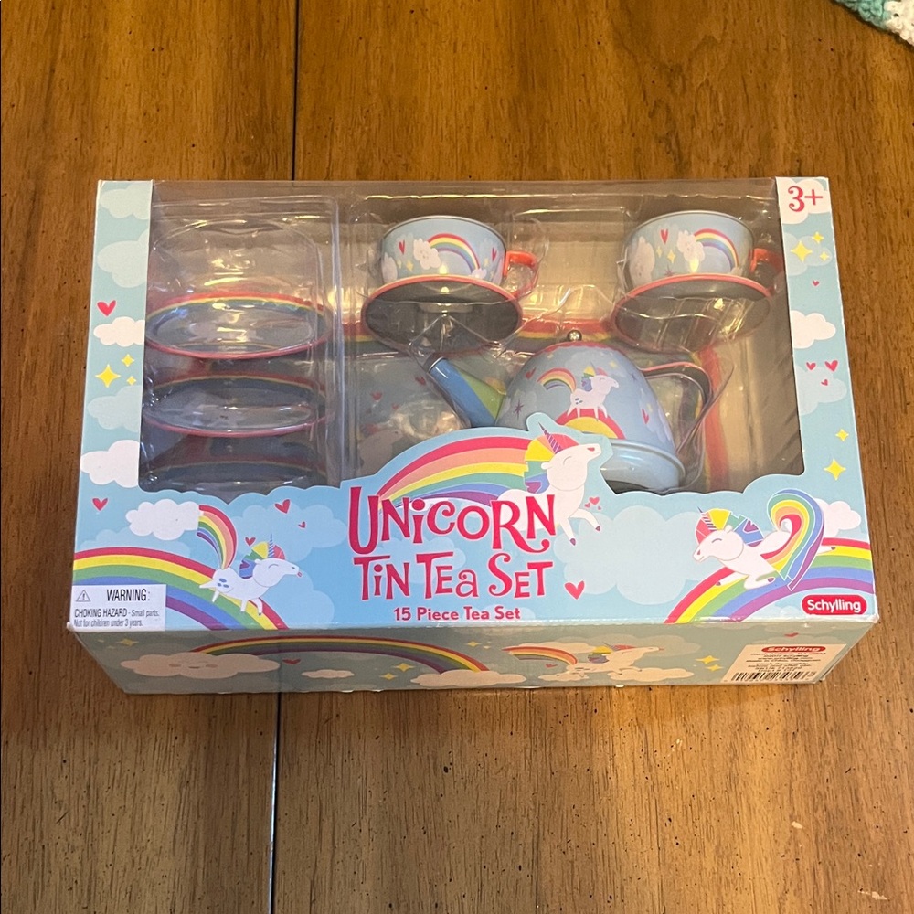 New 15 piece Unicorn Tin Tea Set - Colorful Kids Toy
